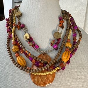 Three Pink and orange dyed shell statement necklaces